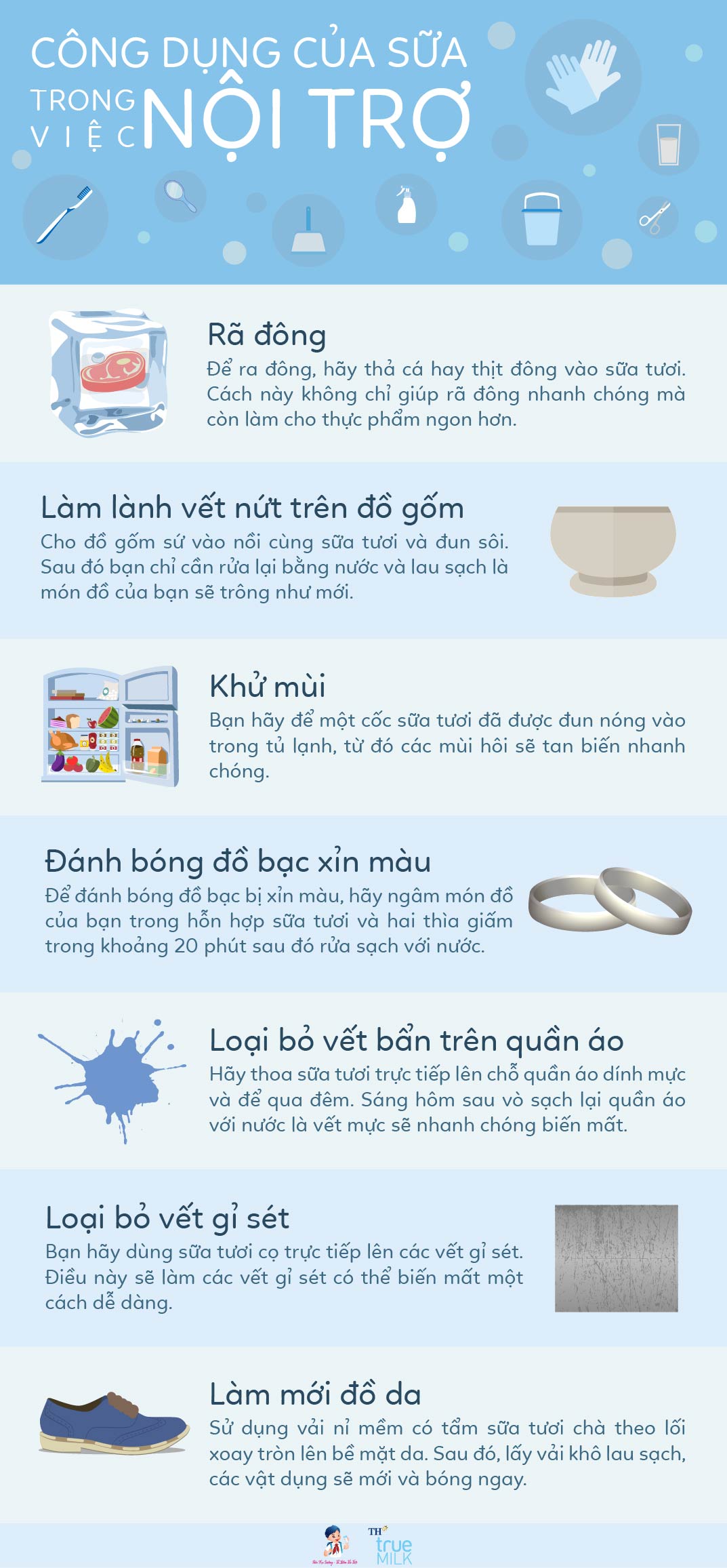 Công dụng của sữa trong việc nội trợ